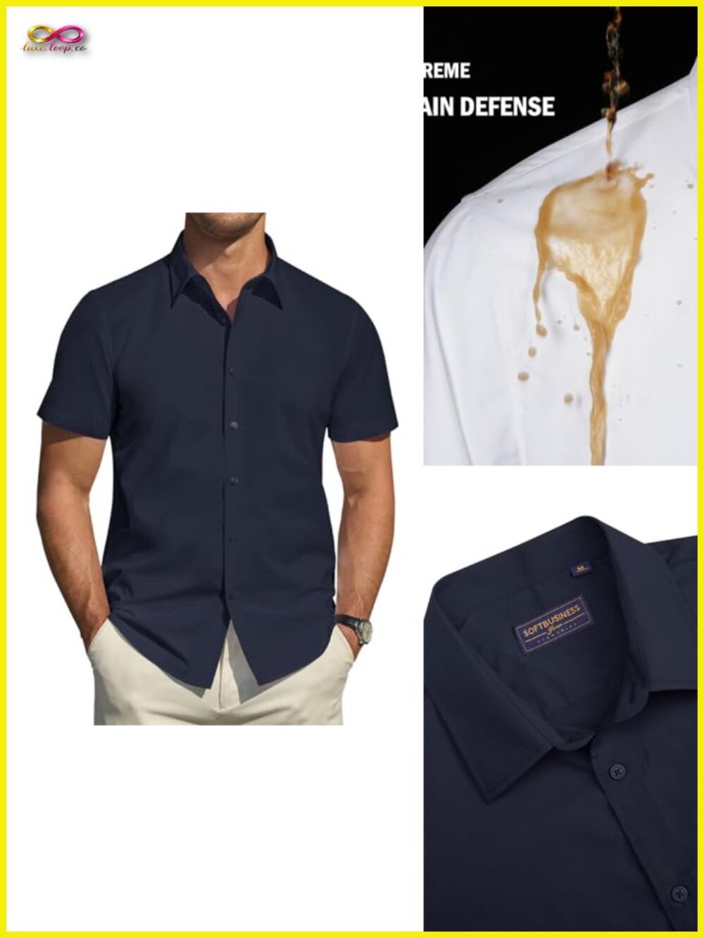 Stain Shield Stretch Button Down Shirt Short Sleeve Casual Business Dress Shirt